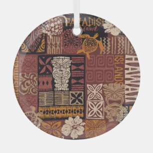 Hawaiian Tribal: stoffen lappendeken Glas Ornament