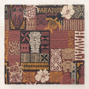 Hawaiian Tribal: stoffen lappendeken Glazen Onderzetter