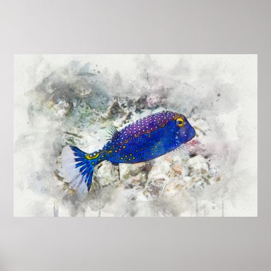 Hawaiian Tropical Fish Waterverf - Boxfish Poster (Voorkant)