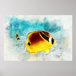 Hawaiian Tropical Fish Waterverf - Butterflyfish Poster