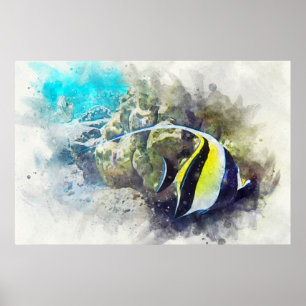 Hawaiian Tropical Fish Waterverf - Moorish Idol Poster