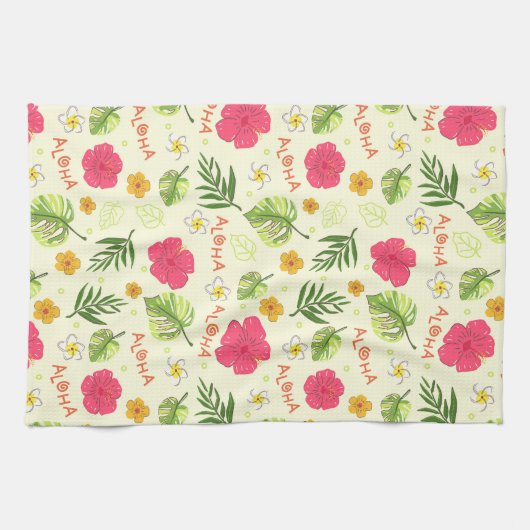 Hawaiian Tropical Floral Aloha Verjaardagsfeest Theedoek (Horizontaal)