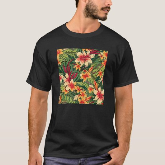 Hawaiian Tropical Flower Leaf Pattern Beach Vacati T-shirt (Voorkant)
