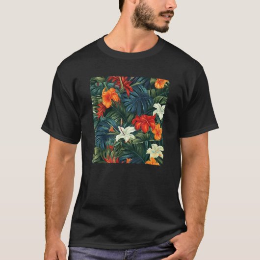 Hawaiian Tropical Flower Leaf Pattern Beach Vacati T-shirt (Voorkant)