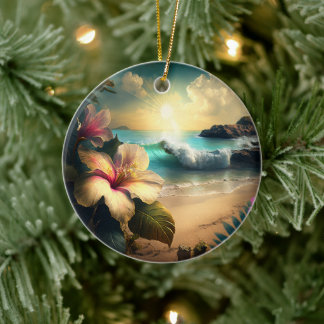 Hawaiian Tropical Flowers op het strand Ornament