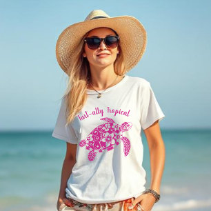 Hawaiian Turtle Turt-ally Tropical Pink T-shirt