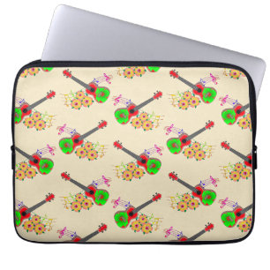 Hawaiian Ukulele Hibiscus Flowers Laptop Sleeve