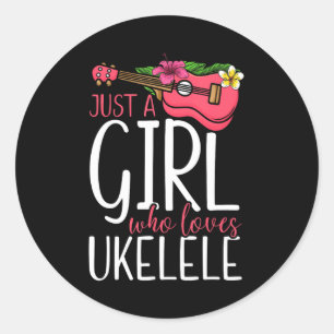 Hawaiian ukulele uke meisje gewoon een meisje dat ronde sticker