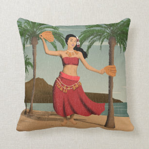 Hawaiian Vintage Hula Briefkaart met depressie Kussen