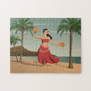 Hawaiian Vintage Hula Briefkaart met depressie Legpuzzel