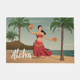 Hawaiian Vintage Hula Girl Briefkaart Aloha Deurmat
