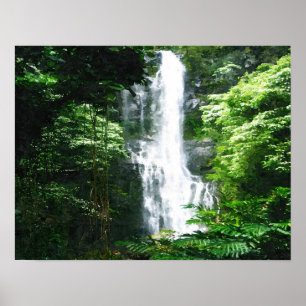 Hawaiian Waterfall-oil-schilderdruk Poster