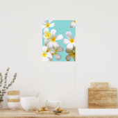 Hawaiian white plumeria flower blue poster (Keuken)
