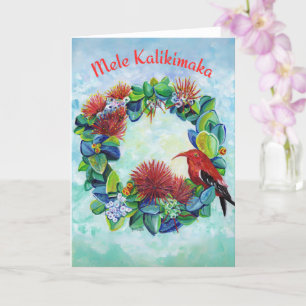 Hawaiian Wreath Mele Kalikimaka Christmas Kaart