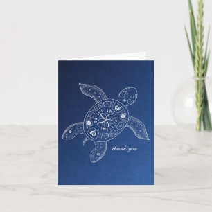 Hawaiische zeeschildpad wit op blauwe strand tropi bedankkaart