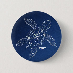 Hawaiische zeeschildpad Wit op Blauwe Strand Tropi Ronde Button 5,7 Cm