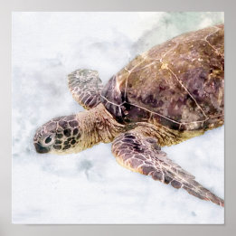 Hawaiitisch Zee Turtle Realistische Waterverf Poster