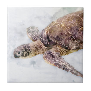 Hawaiitisch Zee Turtle Realistische Waterverf Tegeltje