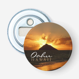 Hawaise zonsopgang op het strand, Oahu Button Flesopener