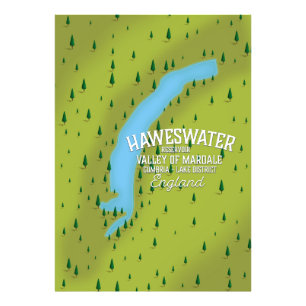 Haweswater Reservoir reis kaart poster. Foto Afdruk