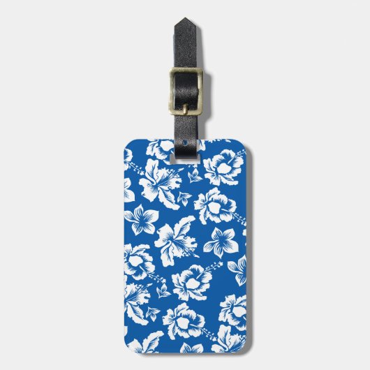 Hawiian Blue Flower Pattern Bagagelabel (Voorkant verticaal)
