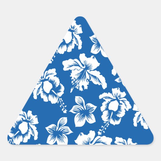 Hawiian Blue Flower Pattern Driehoek Sticker (Voorkant)