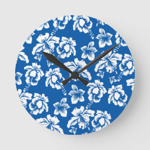 Hawiian Blue Flower Pattern Ronde Klok
