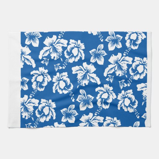 Hawiian Blue Flower Pattern Theedoek (Horizontaal)