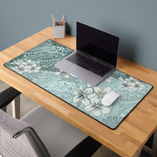 Hawiian Seafoam Green Tapa et Plumeria