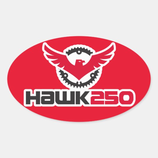 Hawk 250 Logo rode achtergrond ovale Sticker (Voorkant)