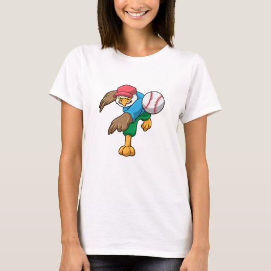 Hawk bij Baseball met honkbalknuppel T-shirt (Voorkant)
