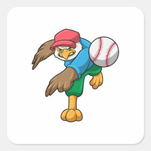 Hawk bij Baseball met honkbalknuppel Vierkante Sticker