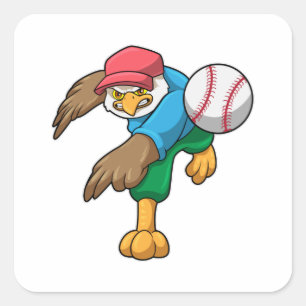 Hawk bij Baseball met honkbalknuppel Vierkante Sticker