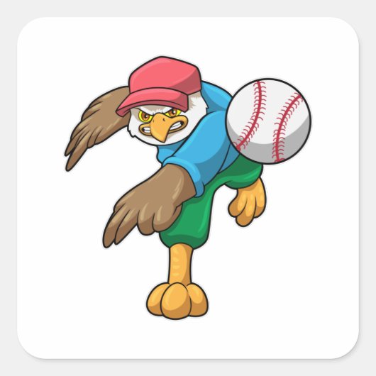 Hawk bij Baseball met honkbalknuppel Vierkante Sticker (Voorkant)