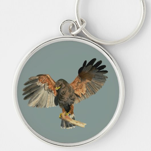 Hawk Bird Waterverf Painting Sleutelhanger (Voorkant)