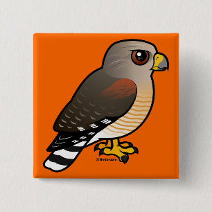 Hawk met rode schouders vierkante button 5,1 cm