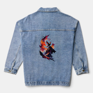 Hawk op Abstracte Waterverf Landschap Denim Jacket