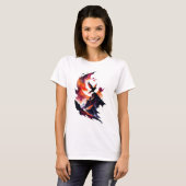 Hawk op Abstracte Waterverf Landschap T-shirt (Voorkant volledig)