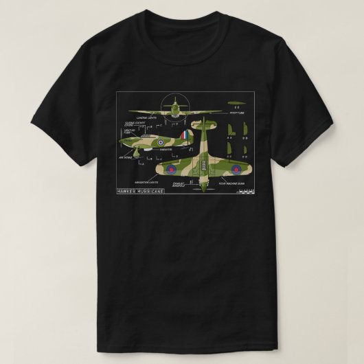 Hawker Hurricane Britse WW2 Fighter Vliegtuig Diag T-shirt (Design voorkant)