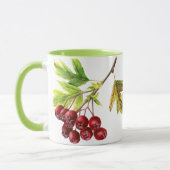 Hawthorn & rose hip botanique art vert mug (Gauche)