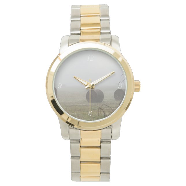 Hay Bales in de mist Horloge (Voorkant)