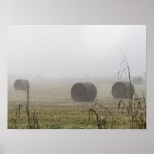 Hay Bales in de mist Poster