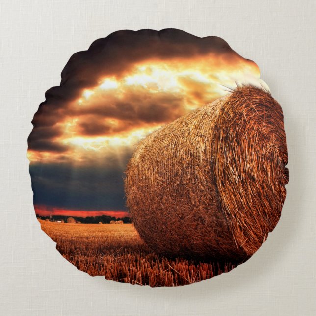 Hay Bales Rond Kussen (Voorkant)