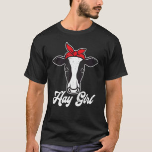 Hay Girl Farmer Farmer Red Bow Koe T-shirt