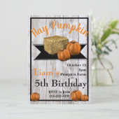 Hay Pompoen Herfst Verjaardagsfeestuitnodiging Kaart (Staand voorkant)