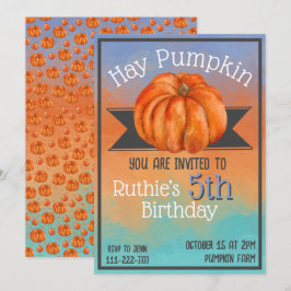Hay Pumpkin Fall Birthday Party Invitation Kaart