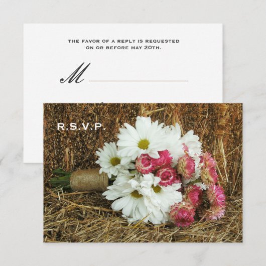 Hay Wedding RSVP - Daisy & Pink Bouquet (Devant / Derrière)