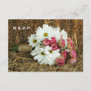 Hay Wedding RSVP - Daisy & Pink Bouquet Kaartje