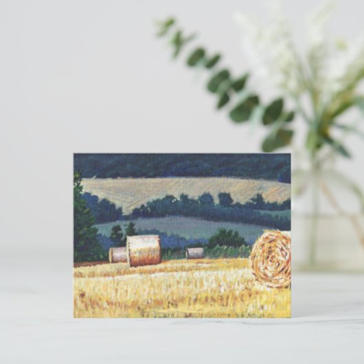 Haybales on hillsioil on canvas briefkaart (Staand voorkant)