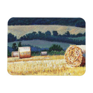 Haybales op heuvelolie op canvas magneet